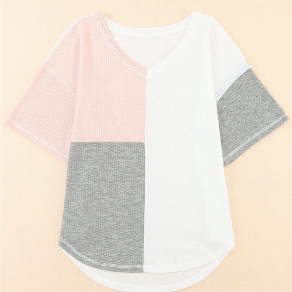 🔥🔥Multi Color Waffle Color Block Short Sleeve Top - Picture 5 of 5